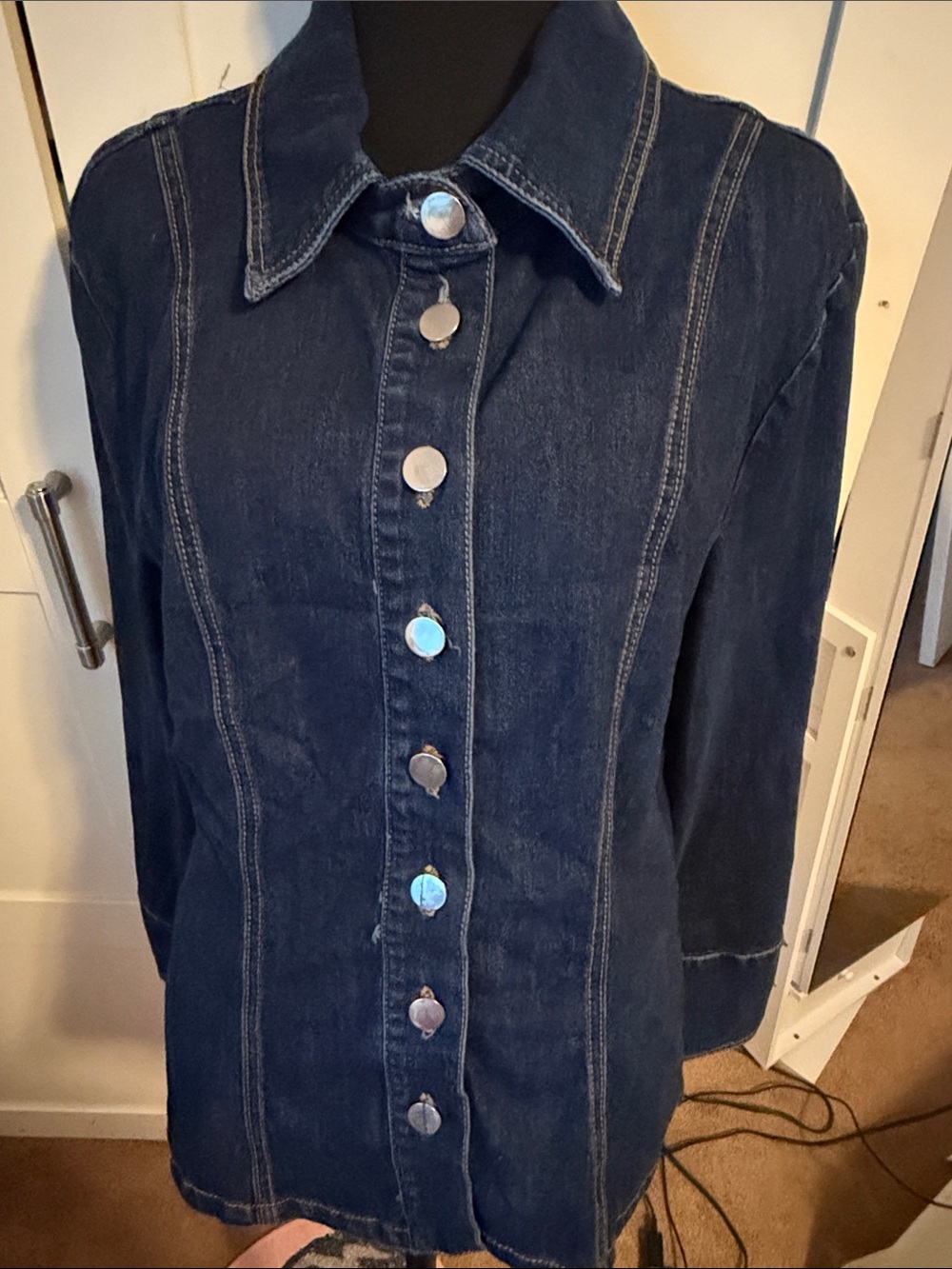 Fashion Nova Dark Blue Denim Button-Front Jacket